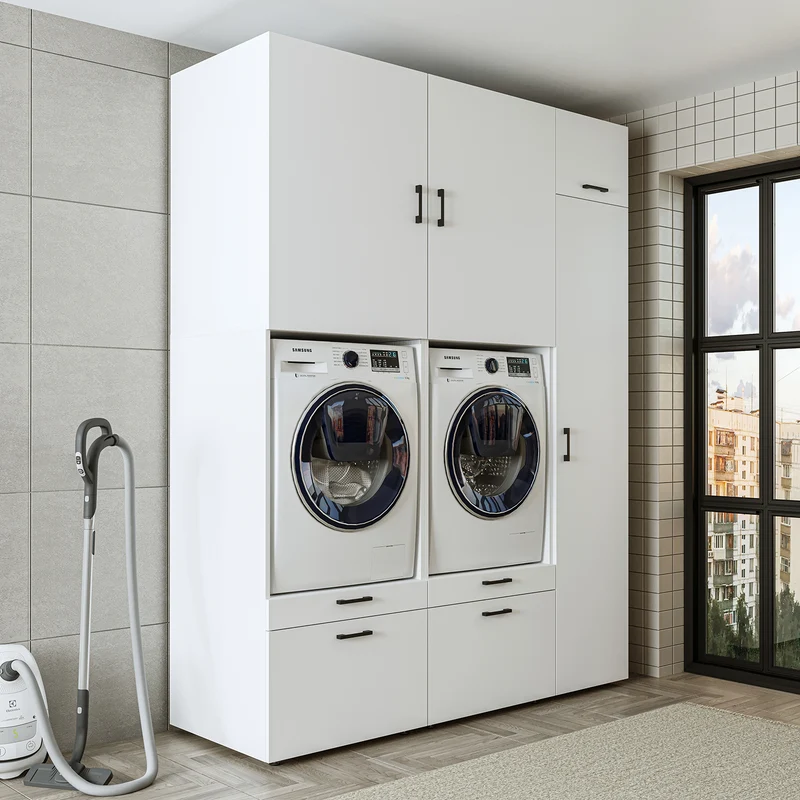 Roomart wasmachinekast SERIE 2, dubbele kast met uittrekplanken en hoge kast, in 3 kleuren