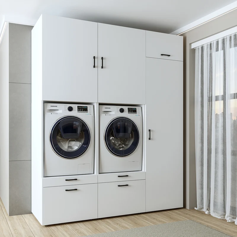 Roomart wasmachinekast SERIE 2, dubbele kast met uittrekplanken en hoge kast, in 3 kleuren