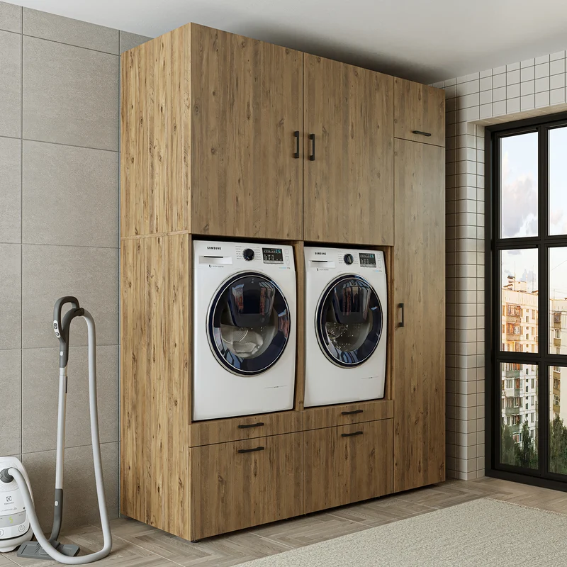 Roomart wasmachinekast SERIE 2, dubbele kast met uittrekplanken en hoge kast, in 3 kleuren