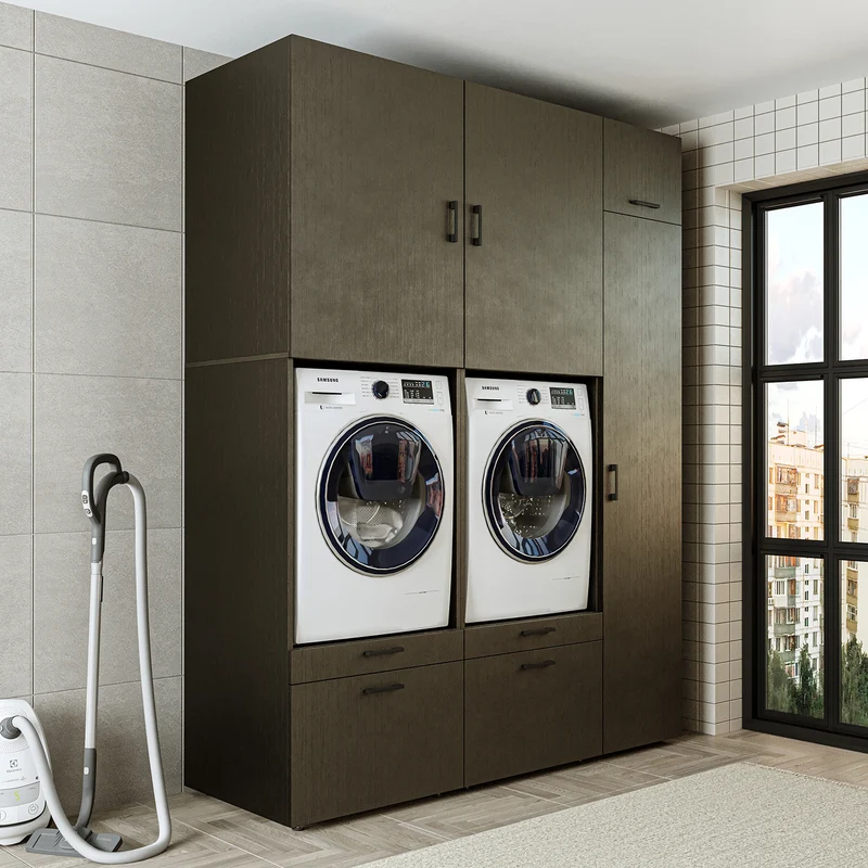 Roomart wasmachinekast SERIE 2, dubbele kast met uittrekplanken en hoge kast, in 3 kleuren