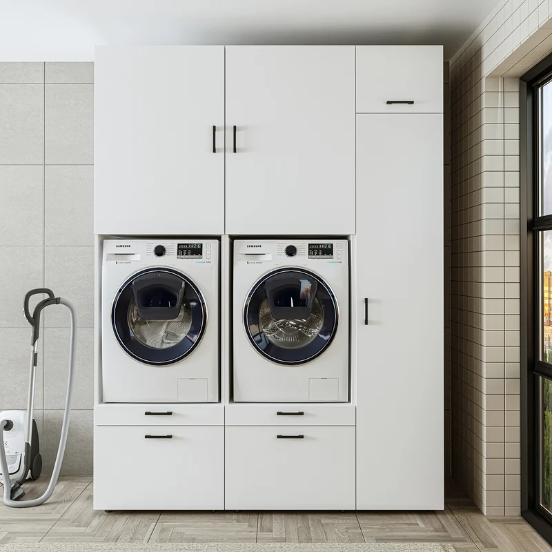 Roomart wasmachinekast SERIE 2, dubbele kast met uittrekplanken en hoge kast, in 3 kleuren