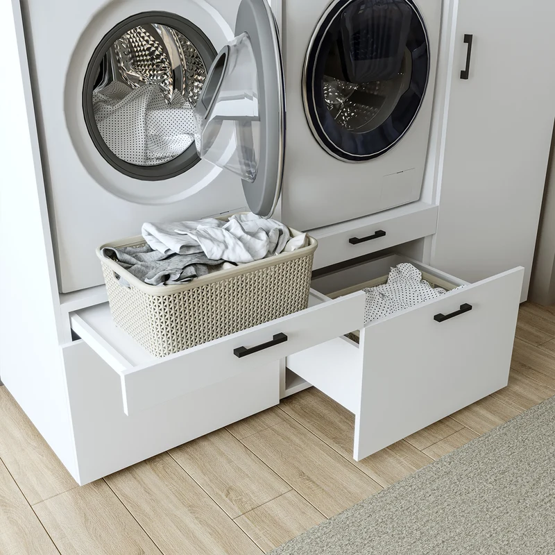 Roomart wasmachinekast SERIE 2, dubbele kast met uittrekplanken en hoge kast, in 3 kleuren