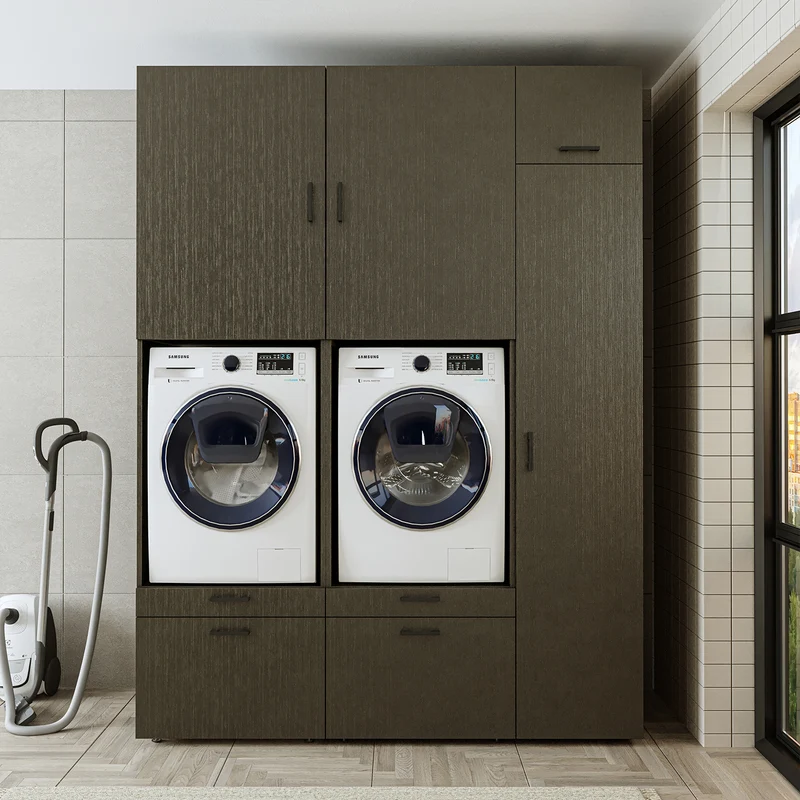 Roomart wasmachinekast SERIE 2, dubbele kast met uittrekplanken en hoge kast, in 3 kleuren