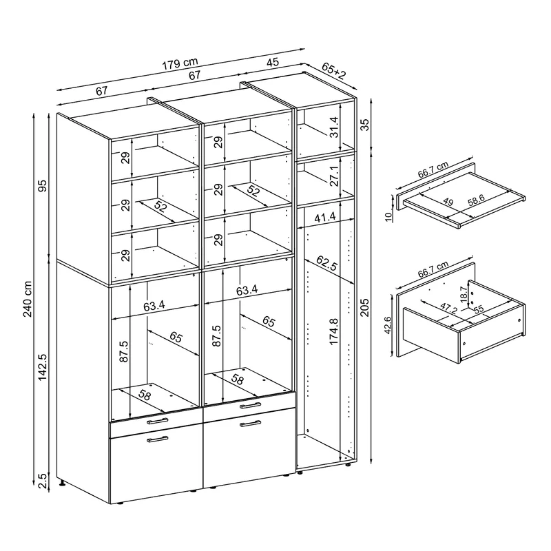 Roomart wasmachinekast SERIE 2, dubbele kast met uittrekplanken en hoge kast, in 3 kleuren