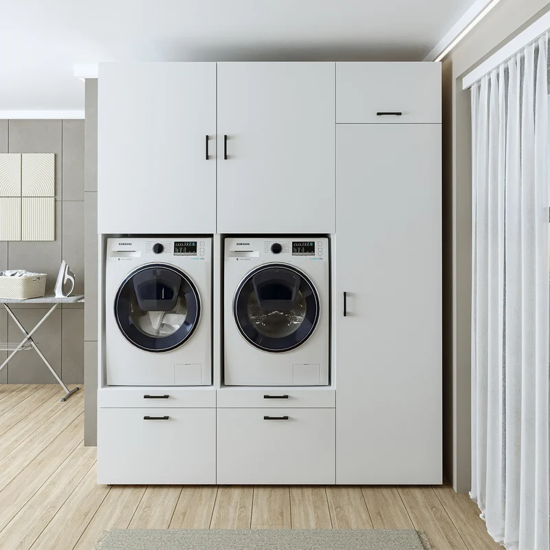 Roomart wasmachinekast SERIE 2, dubbele kast met uittrekplanken en hoge kast, in 3 kleuren