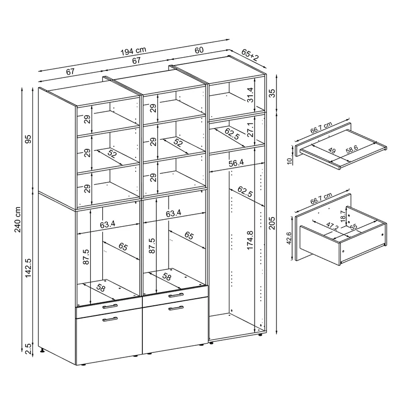 Roomart wasmachinekast SERIE 2, dubbele kast met uittrekplanken en hoge kast, in 3 kleuren