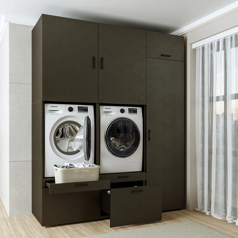 Roomart wasmachinekast SERIE 2, dubbele kast met uittrekplanken en hoge kast, in 3 kleuren