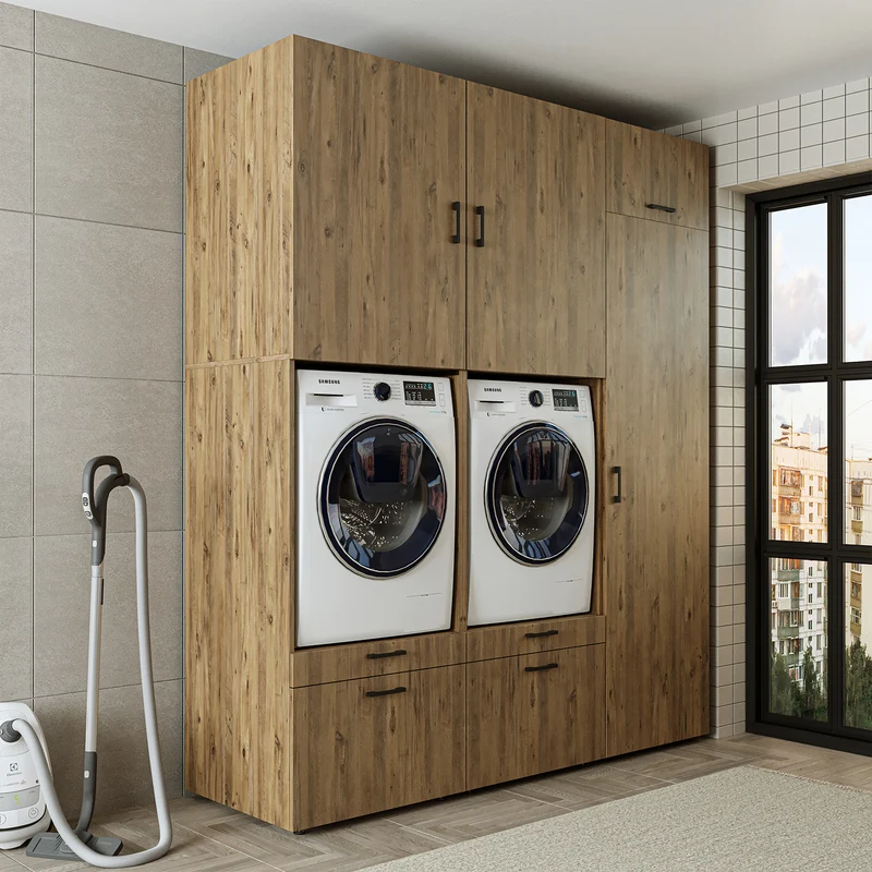 Roomart wasmachinekast SERIE 2, dubbele kast met uittrekplanken en hoge kast, in 3 kleuren