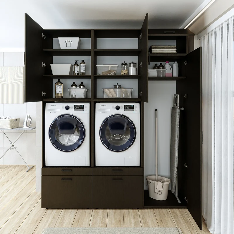 Roomart wasmachinekast SERIE 2, dubbele kast met uittrekplanken en hoge kast, in 3 kleuren