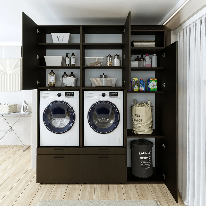 Roomart wasmachinekast SERIE 2, dubbele kast met uittrekplanken en hoge kast, in 3 kleuren