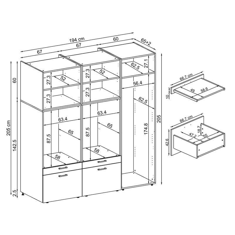 Roomart wasmachinekast SERIE 2, 194 cm, dubbele kast met hoge kast, in 3 kleuren