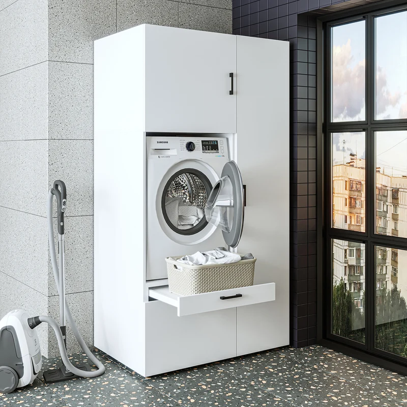 Roomart wasmachinekast SERIE 2, overbouwkast met uittrekplateau en hoge kast, in 3 kleuren
