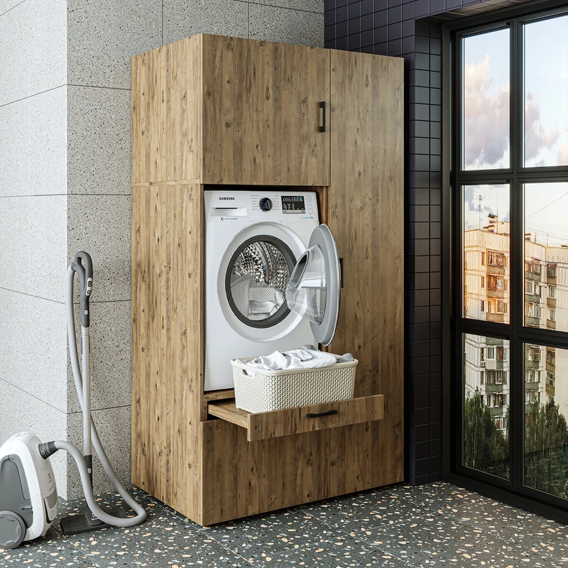 Roomart wasmachinekast SERIE 2, overbouwkast met uittrekplateau en hoge kast, in 3 kleuren