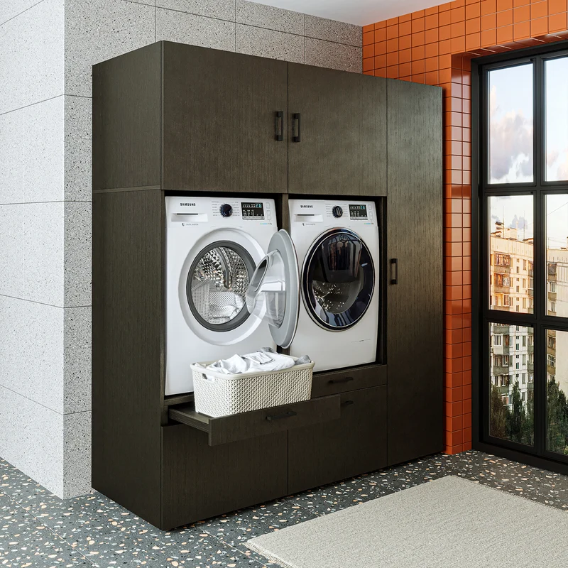 Roomart wasmachinekast SERIE 2, overbouwkast met uittrekplateau en hoge kast, in 3 kleuren
