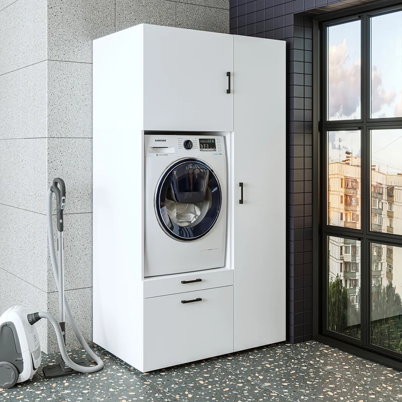 Roomart wasmachinekast SERIE 2, overbouwkast met uittrekplateau en hoge kast, in 3 kleuren