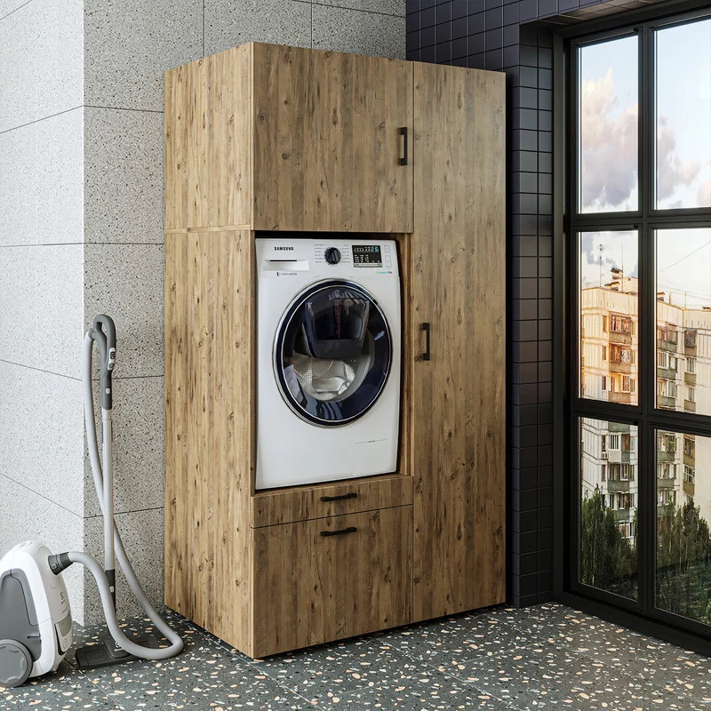 Roomart wasmachinekast SERIE 2, overbouwkast met uittrekplateau en hoge kast, in 3 kleuren