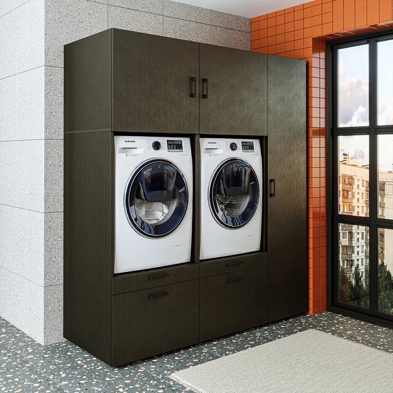 Roomart wasmachinekast SERIE 2, overbouwkast met uittrekplateau en hoge kast, in 3 kleuren