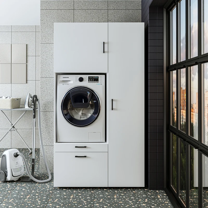Roomart wasmachinekast SERIE 2, overbouwkast met uittrekplateau en hoge kast, in 3 kleuren