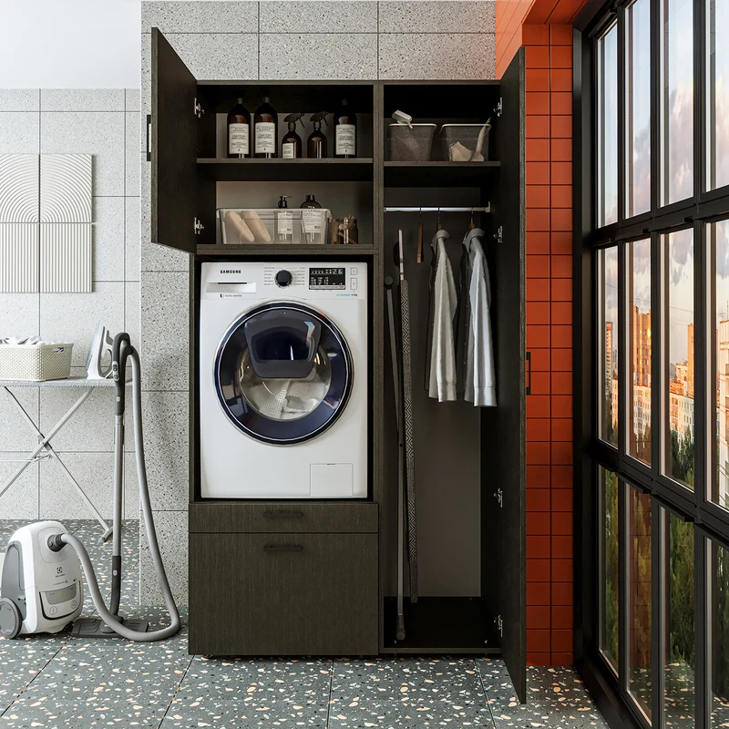 Roomart wasmachinekast SERIE 2, overbouwkast met uittrekplateau en hoge kast, in 3 kleuren