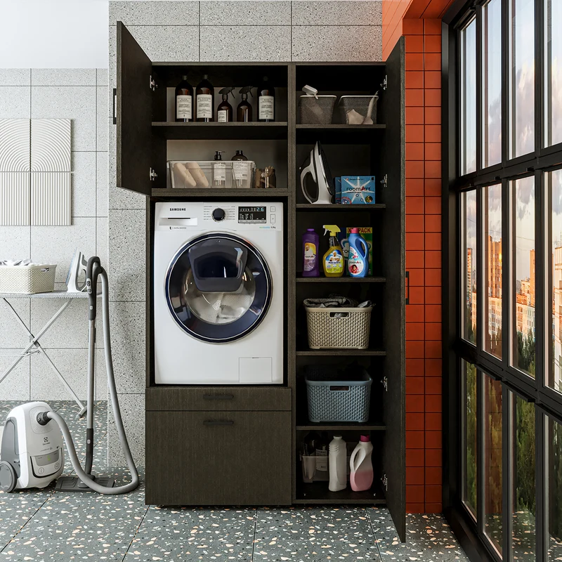 Roomart wasmachinekast SERIE 2, overbouwkast met uittrekplateau en hoge kast, in 3 kleuren