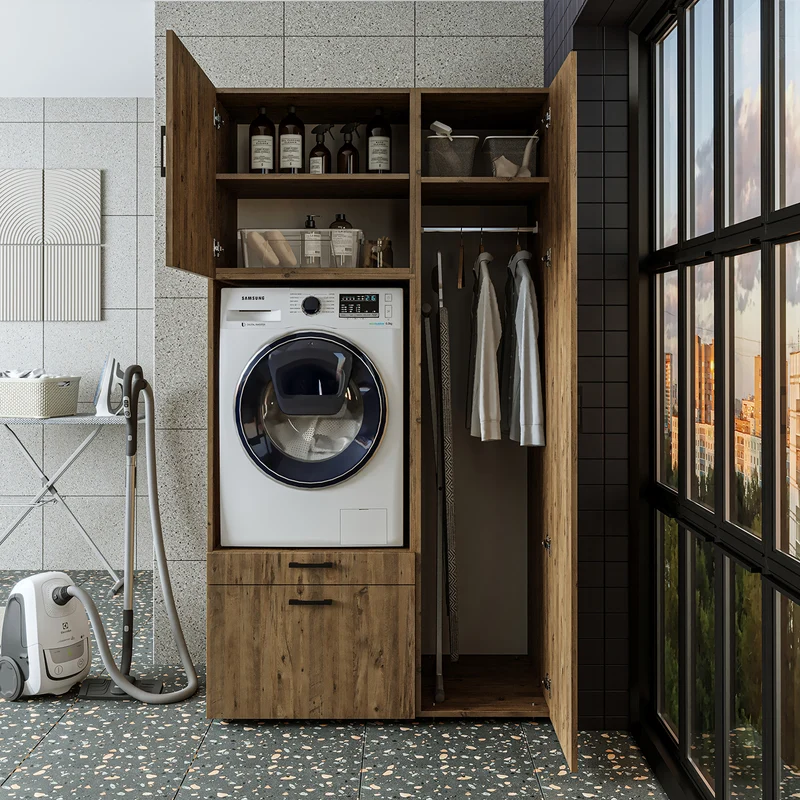 Roomart wasmachinekast SERIE 2, overbouwkast met uittrekplateau en hoge kast, in 3 kleuren