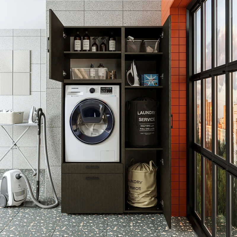 Roomart wasmachinekast SERIE 2, overbouwkast met uittrekplateau en hoge kast, in 3 kleuren