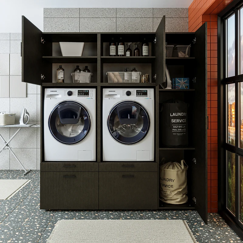 Roomart wasmachinekast SERIE 2, overbouwkast met uittrekplateau en hoge kast, in 3 kleuren