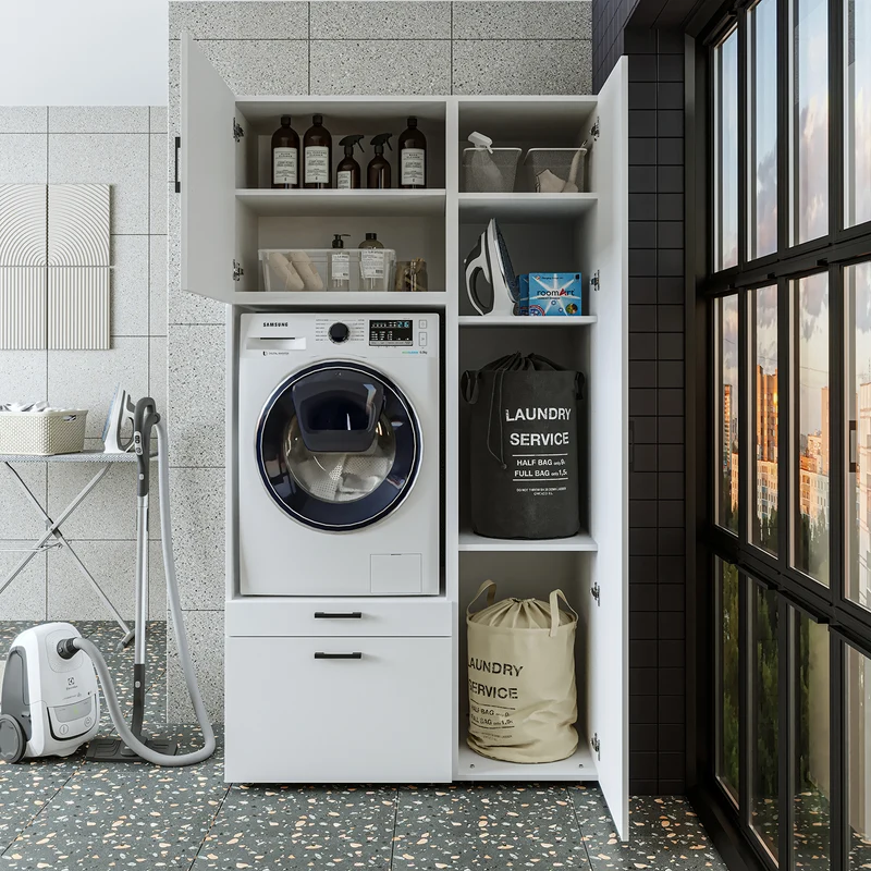 Roomart wasmachinekast SERIE 2, overbouwkast met uittrekplateau en hoge kast, in 3 kleuren