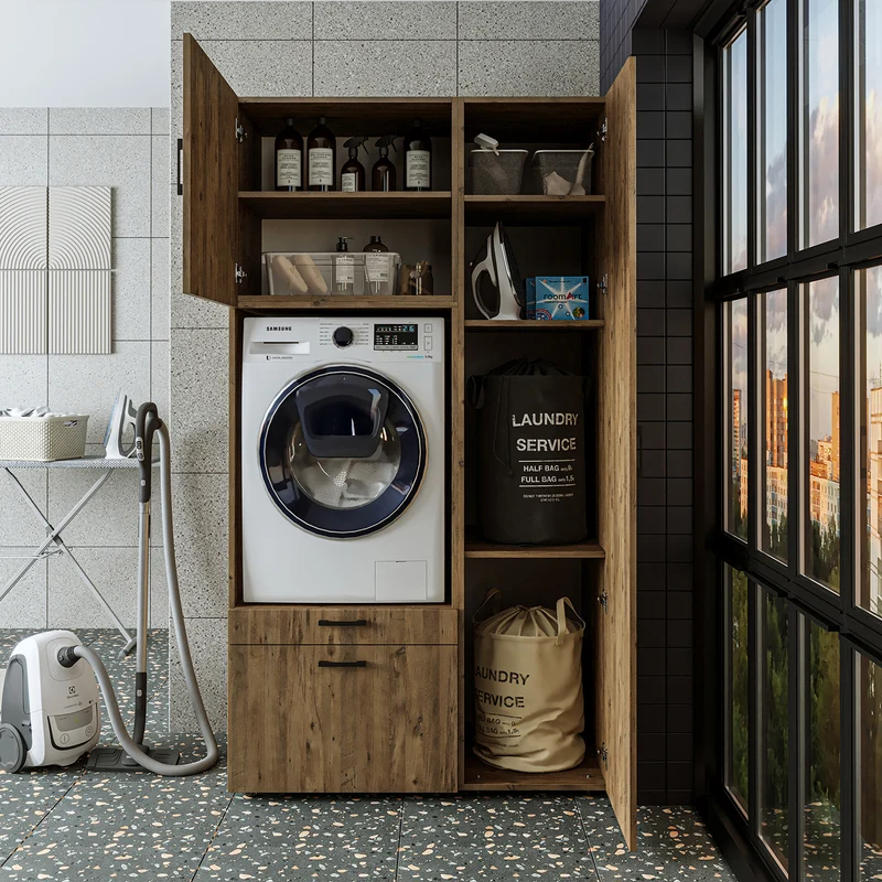 Roomart wasmachinekast SERIE 2, overbouwkast met uittrekplateau en hoge kast, in 3 kleuren