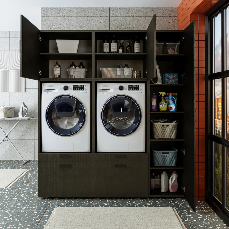 Roomart wasmachinekast SERIE 2, overbouwkast met uittrekplateau en hoge kast, in 3 kleuren