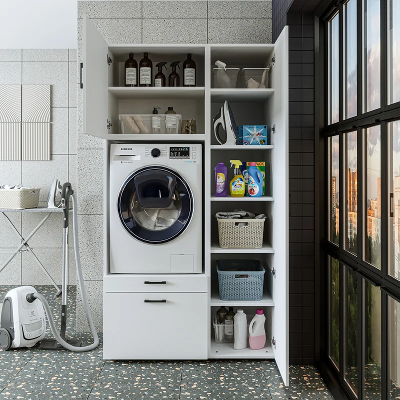 Roomart wasmachinekast SERIE 2, overbouwkast met uittrekplateau en hoge kast, in 3 kleuren