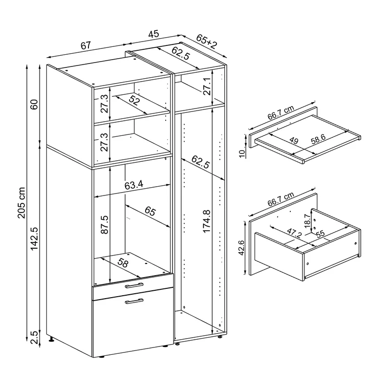 Roomart wasmachinekast SERIE 2, overbouwkast met uittrekplateau en hoge kast, in 3 kleuren