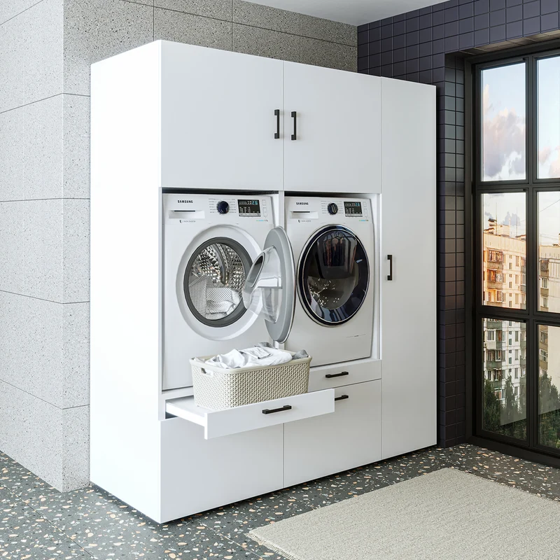 Roomart wasmachinekast SERIE 2, overbouwkast met uittrekplateau en hoge kast, in 3 kleuren