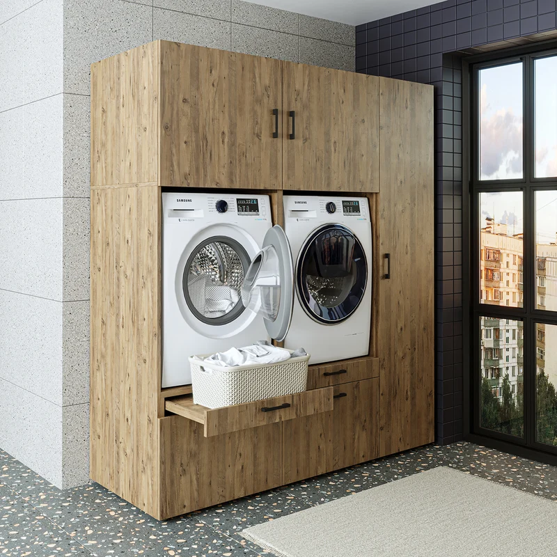 Roomart wasmachinekast SERIE 2, overbouwkast met uittrekplateau en hoge kast, in 3 kleuren