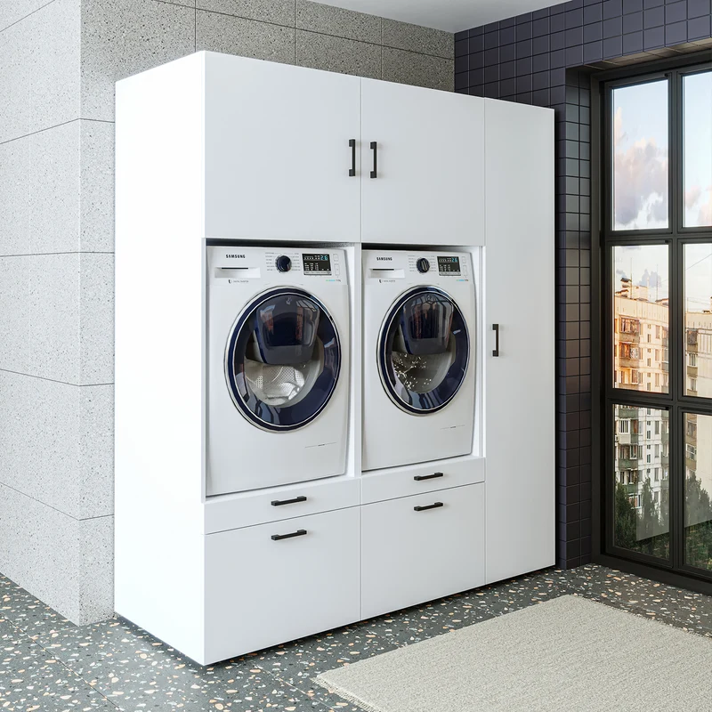 Roomart wasmachinekast SERIE 2, overbouwkast met uittrekplateau en hoge kast, in 3 kleuren
