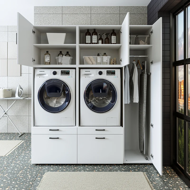 Roomart wasmachinekast SERIE 2, overbouwkast met uittrekplateau en hoge kast, in 3 kleuren