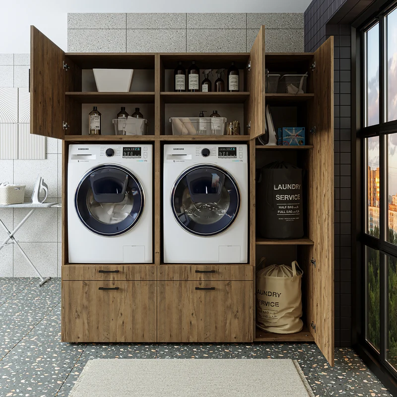 Roomart wasmachinekast SERIE 2, overbouwkast met uittrekplateau en hoge kast, in 3 kleuren