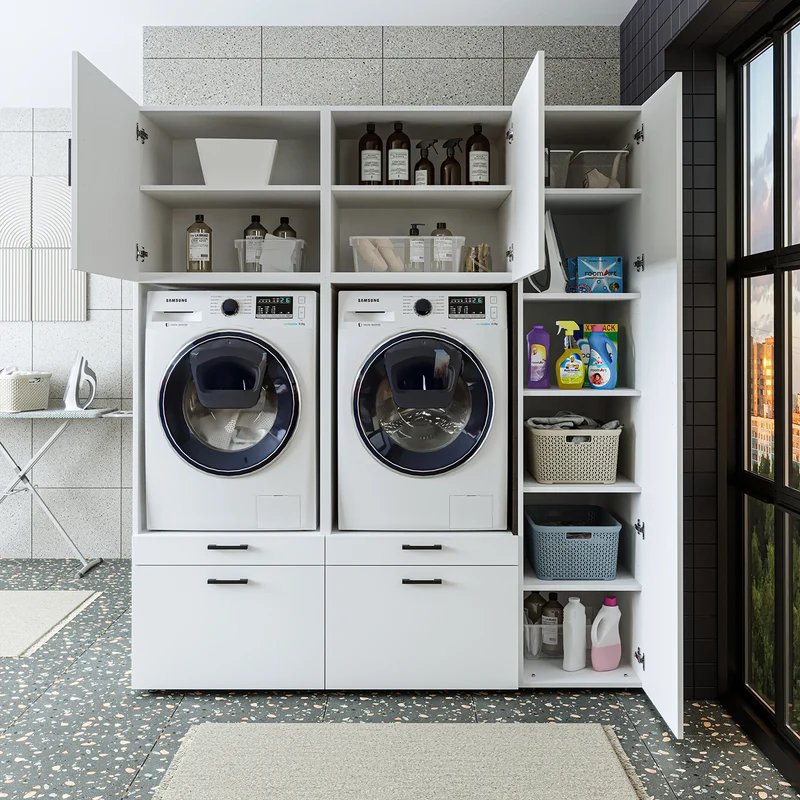 Roomart wasmachinekast SERIE 2, overbouwkast met uittrekplateau en hoge kast, in 3 kleuren
