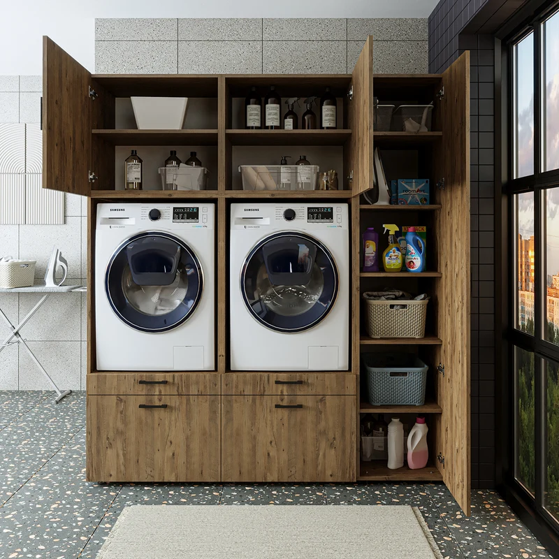 Roomart wasmachinekast SERIE 2, overbouwkast met uittrekplateau en hoge kast, in 3 kleuren