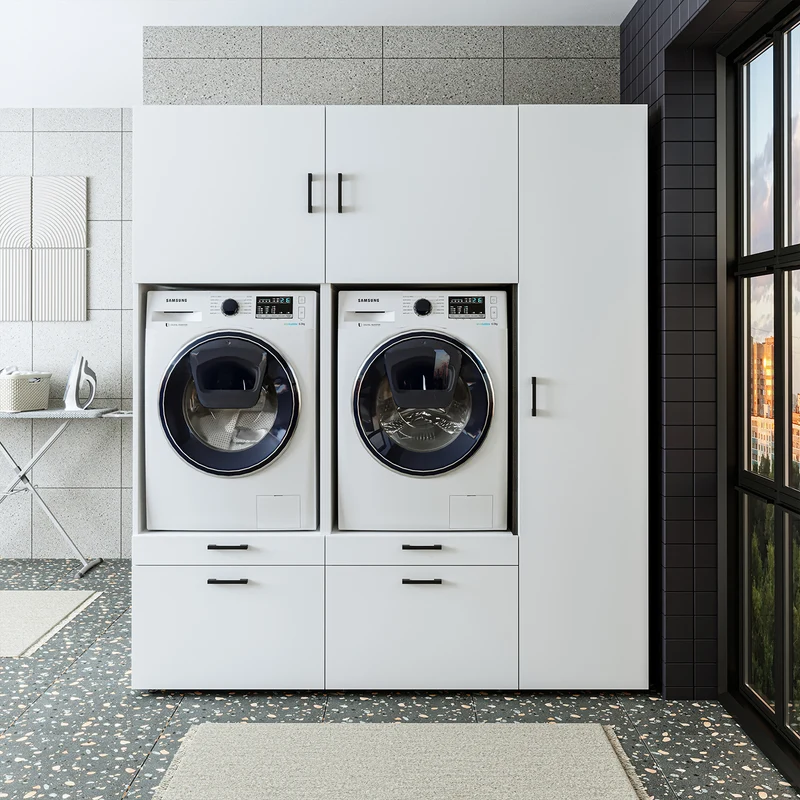 Roomart wasmachinekast SERIE 2, overbouwkast met uittrekplateau en hoge kast, in 3 kleuren