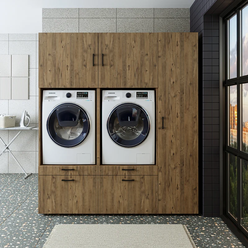 Roomart wasmachinekast SERIE 2, overbouwkast met uittrekplateau en hoge kast, in 3 kleuren