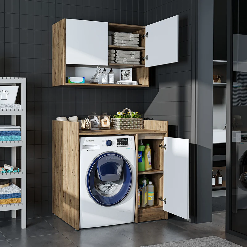 Roomart wasmachinekast DERIN-II, 100 cm, met bovenkast, in 4 kleuren