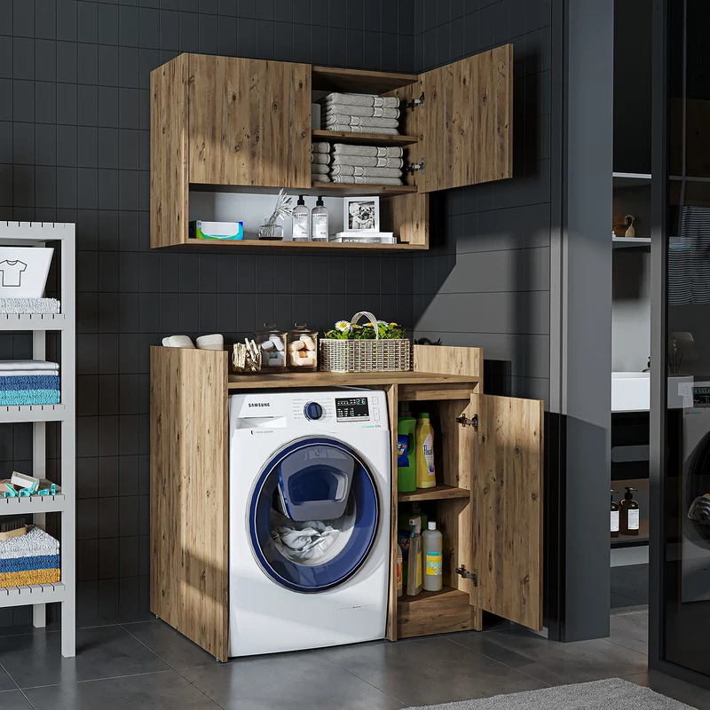 Roomart wasmachinekast DERIN-II, 100 cm, met bovenkast, in 4 kleuren