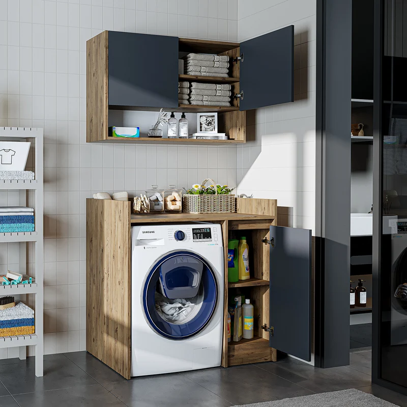 Roomart wasmachinekast DERIN-II, 100 cm, met bovenkast, in 4 kleuren
