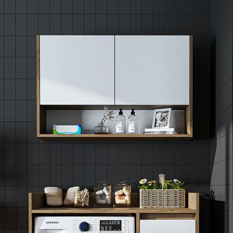 Roomart wasmachinekast DERIN-II, 100 cm, met bovenkast, in 4 kleuren