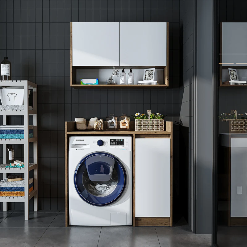 Roomart wasmachinekast DERIN-II, 100 cm, met bovenkast, in 4 kleuren