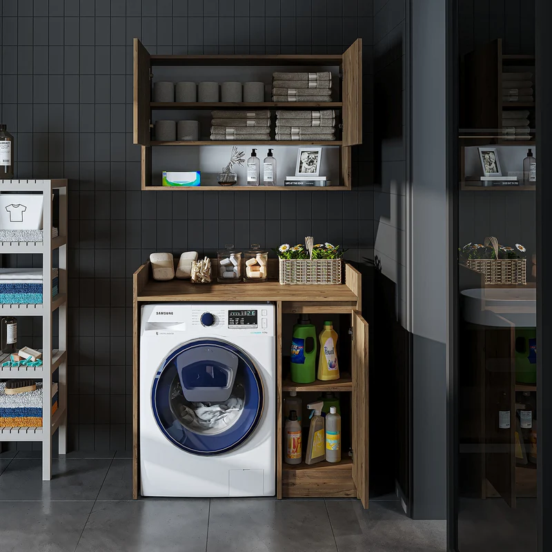 Roomart wasmachinekast DERIN-II, 100 cm, met bovenkast, in 4 kleuren