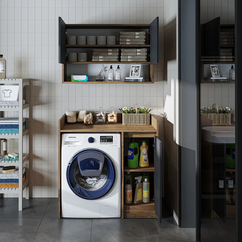 Roomart wasmachinekast DERIN-II, 100 cm, met bovenkast, in 4 kleuren