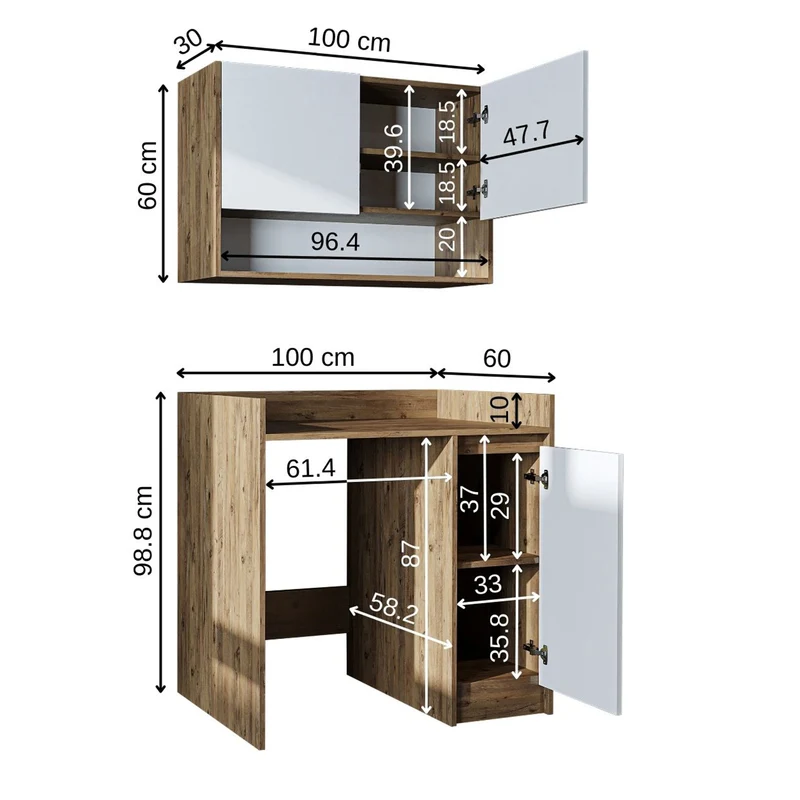 Roomart wasmachinekast DERIN-II, 100 cm, met bovenkast, in 4 kleuren