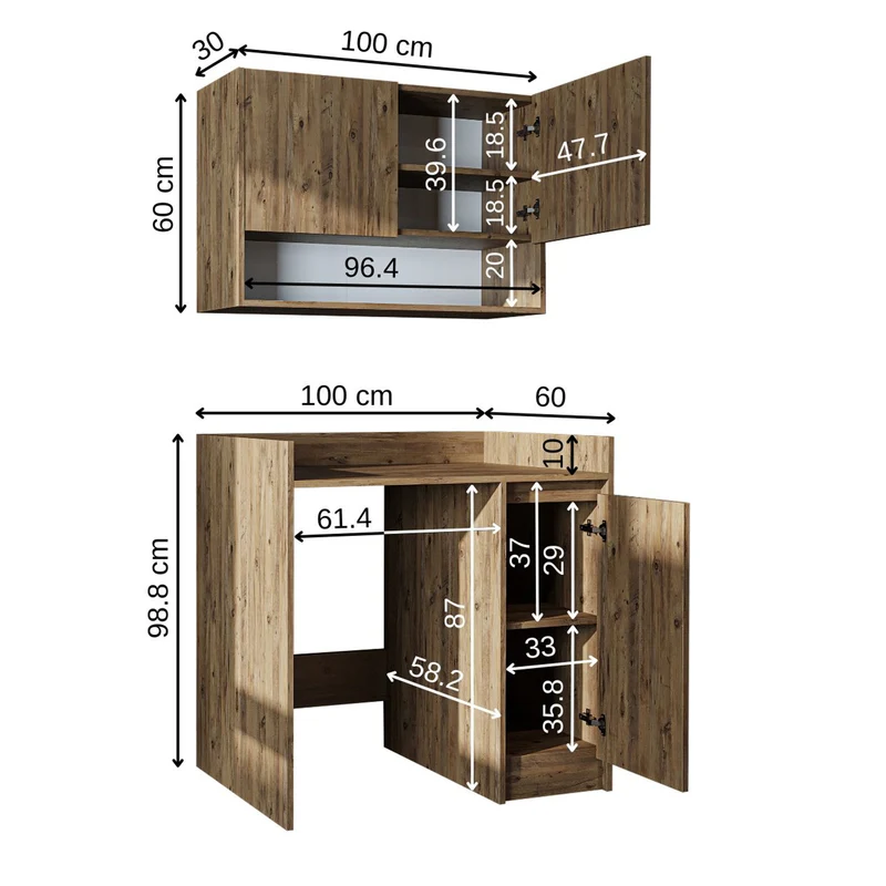 Roomart wasmachinekast DERIN-II, 100 cm, met bovenkast, in 4 kleuren